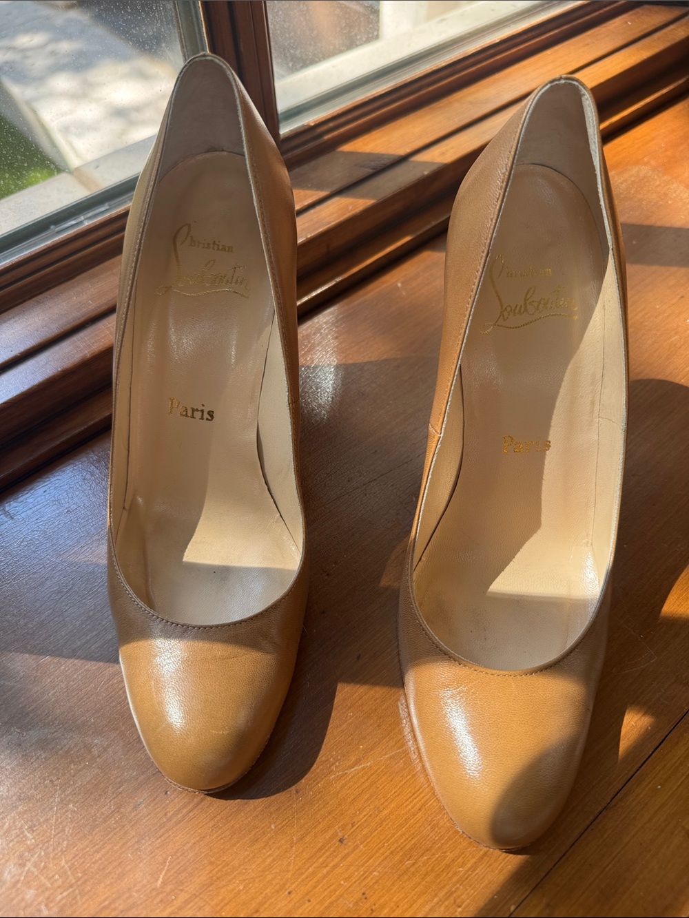 Christian Louboutin Camel Leather Round-Toe Pumps